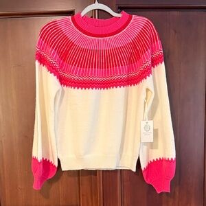 Vibrant Pink and Cream Women's Crew Neck Sweater